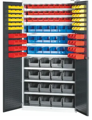 [944221 2000] ARMARIO DE ESTANTES COMBINABLE CON PUERTAS BATIENTES DE CHAPA MACIZA EQUIPADO CON CAJAS DE ALMACENAMIENTO ALTURA MCA GARANT