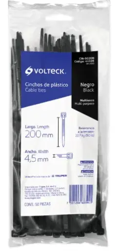 [CIN-5020N] BOLSA CON 50 CINCHOS PLASTICOS 50 LB 200X4.5 MM NEGROS MCA VOLTECK
