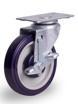 [HUP1275FGA] RUEDA RODAJA DE 5" CON PLACA GIRATORIA Y FRENO DE MARIPOSA RUEDA DE POLIURETANO BALERO ACABADO GALVANIZADO MCA RODAMEX