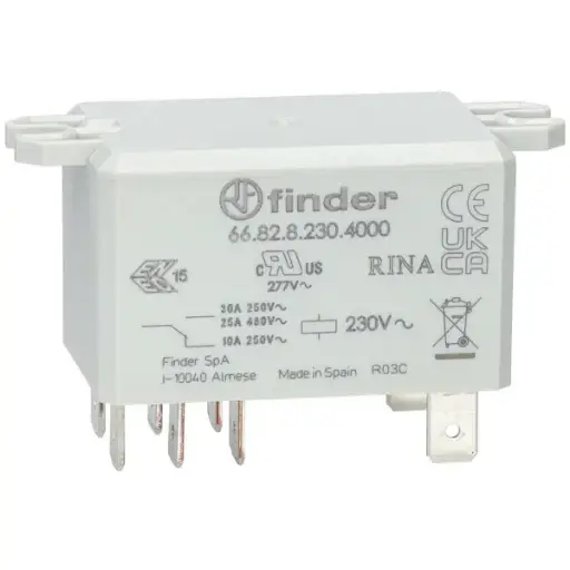 [66.82.8.230.4000] RELEVADOR DE POTENCIA DE 30A TIPO FASTON 230V 2P2T MCA FINDER.